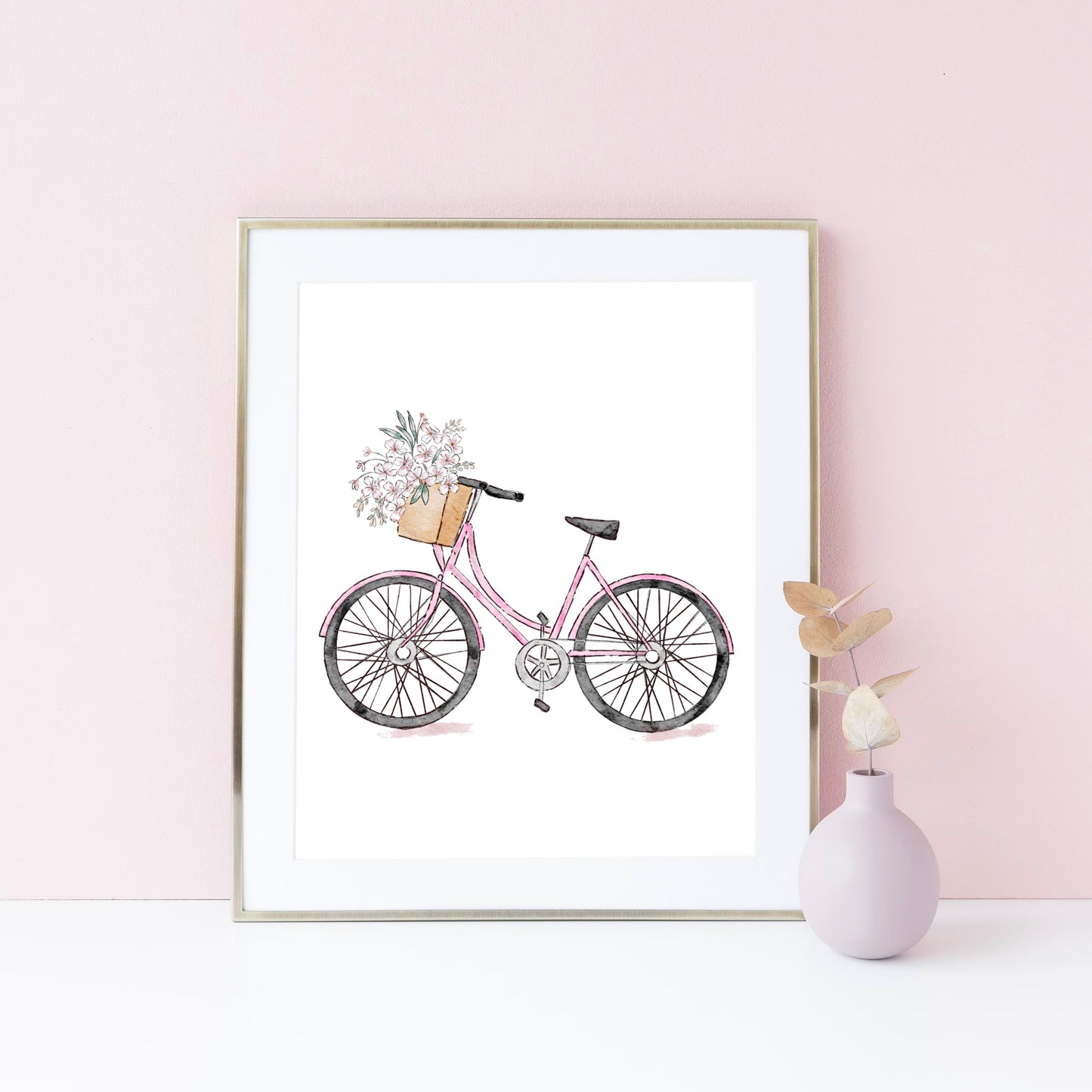 Wall art - floral pink bicycle