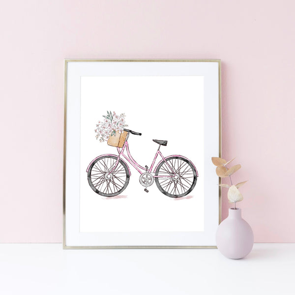 Wall art - floral pink bicycle