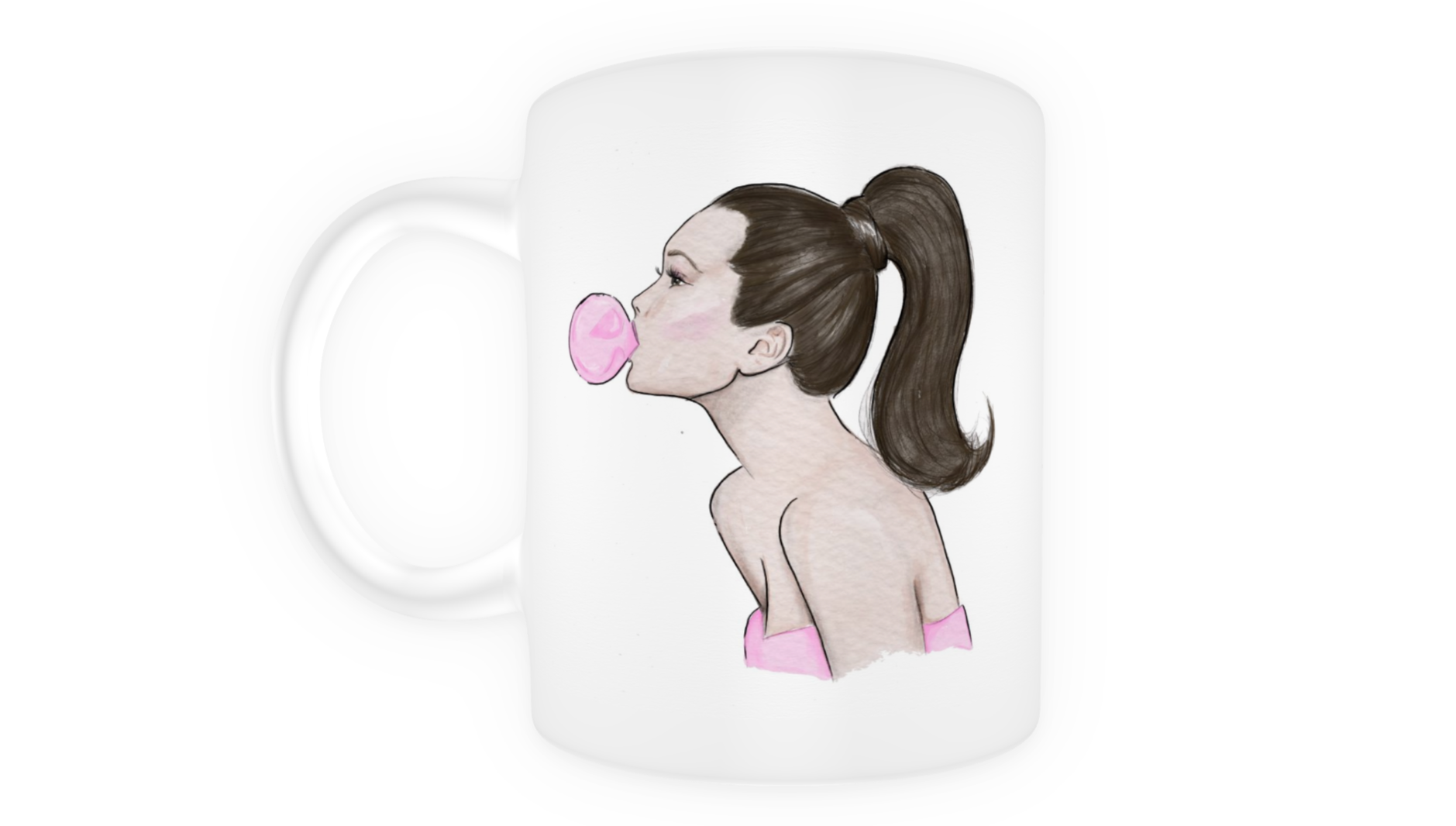 Pink Bubbles (brunette) - fashion mug
