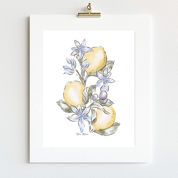 Unique wall art lemons and flowers by Nina Maric