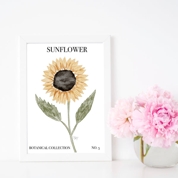 No. 5 Botanical Collection: Watercolor Sunflower Print by Nina Maric