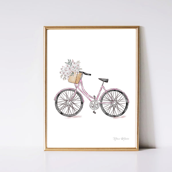 Pink Bicycle with Flowers Art Print