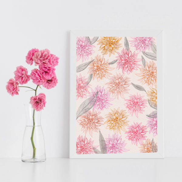 Dazzling Dahlias: A Mesmerizing Floral Pattern print by Nina Maric