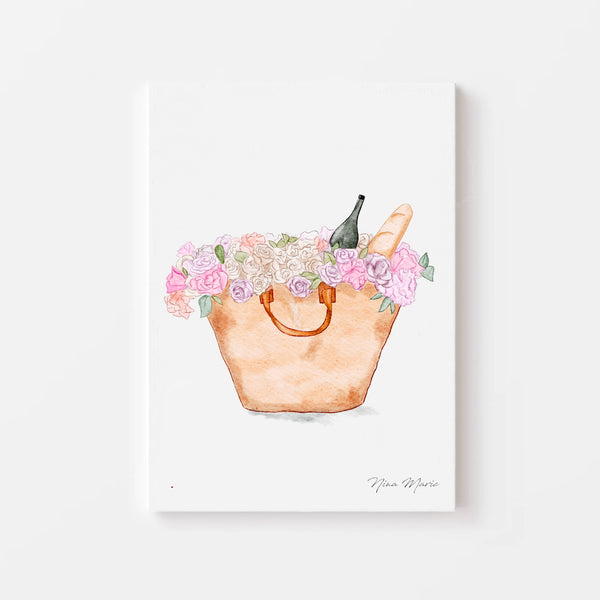 A Summertime Retreat: Floral Picnic Basket Art Print by Nina Maric