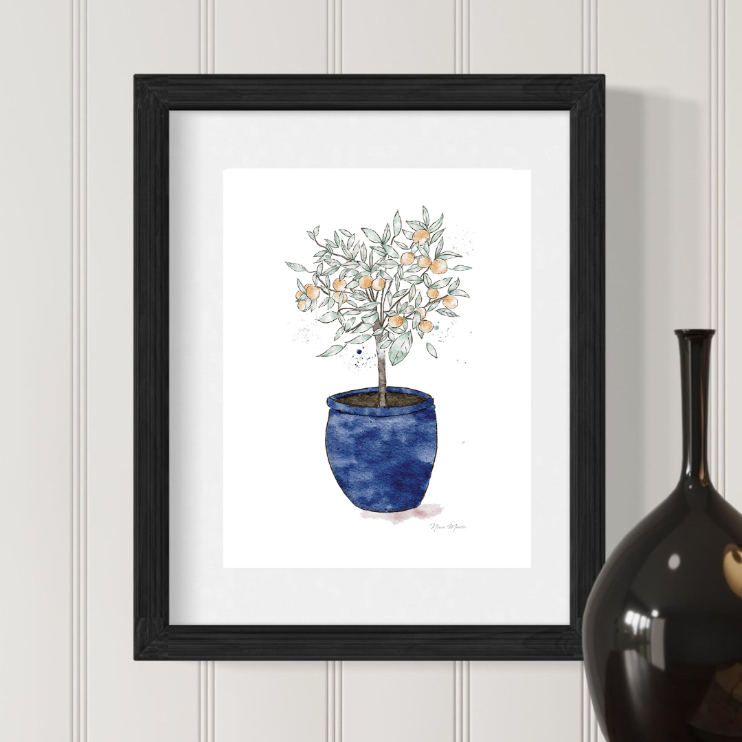 Orange tree watercolor art print by Nina Maric Illustrations