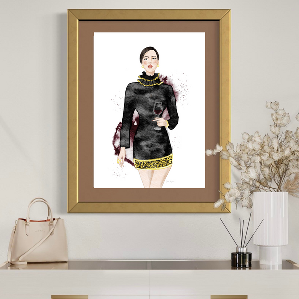 Black and Gold fashion illustration wine art by Nina Maric