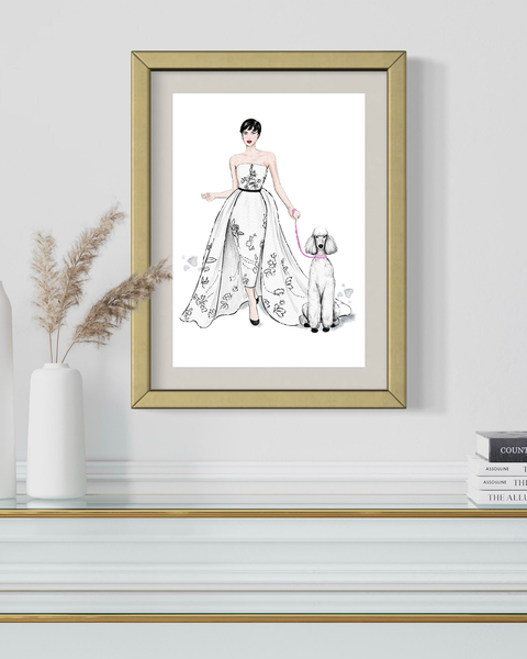 Nina Maric Fashion Illustration of Audrey Hepburn and dog 