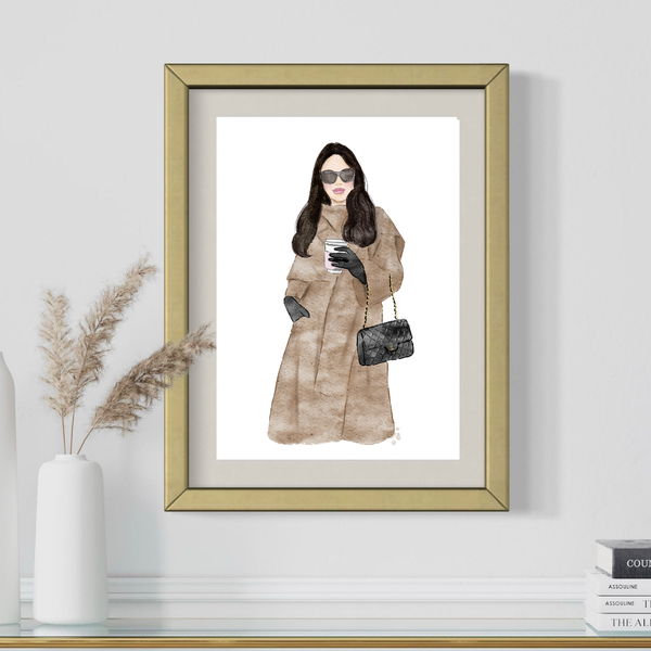 Coffee Girl Fashion Illustration Art Print (brunette)