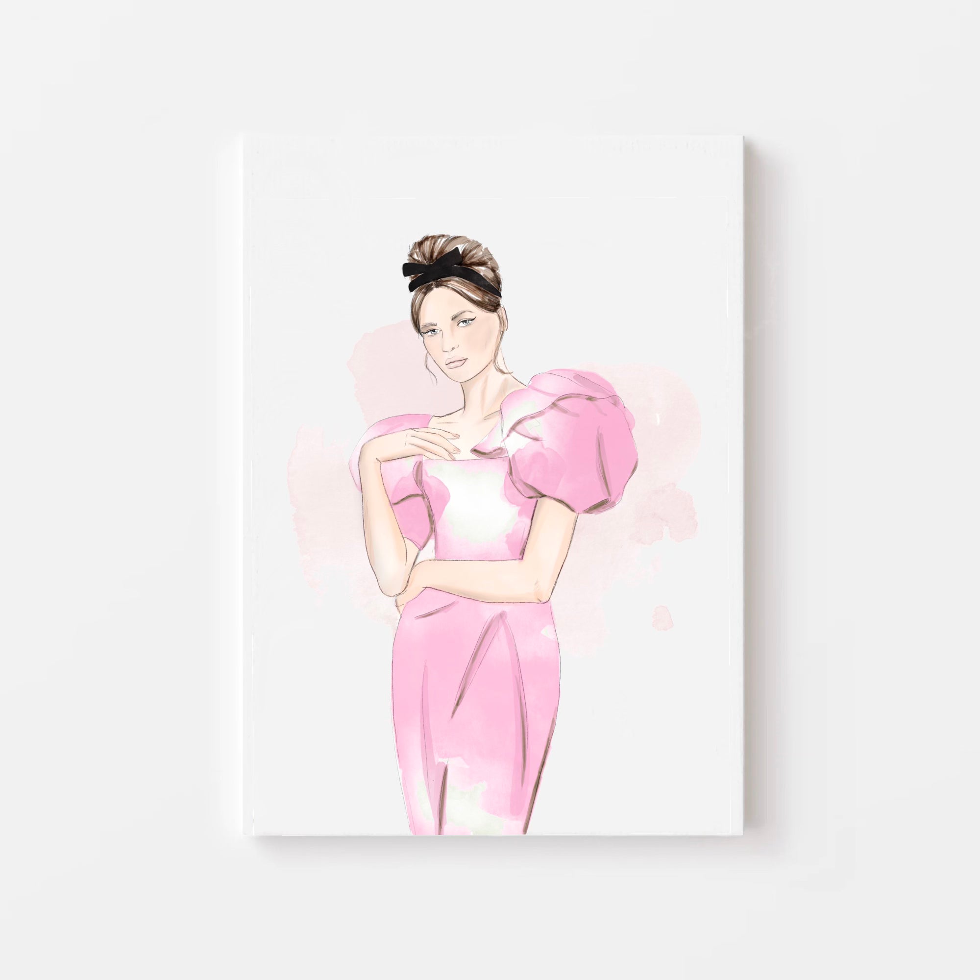 RetroVert Watercolor Art Print - with skin color, pink dress