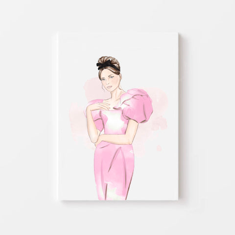 RetroVert Watercolor Art Print - with skin color, pink dress