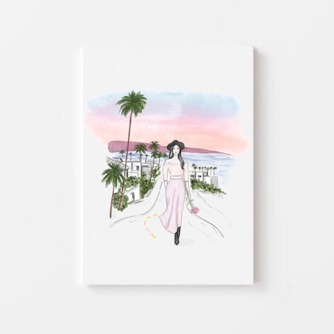 Malibu Girl Art Print - Malibu Landscape Fashion Illustration