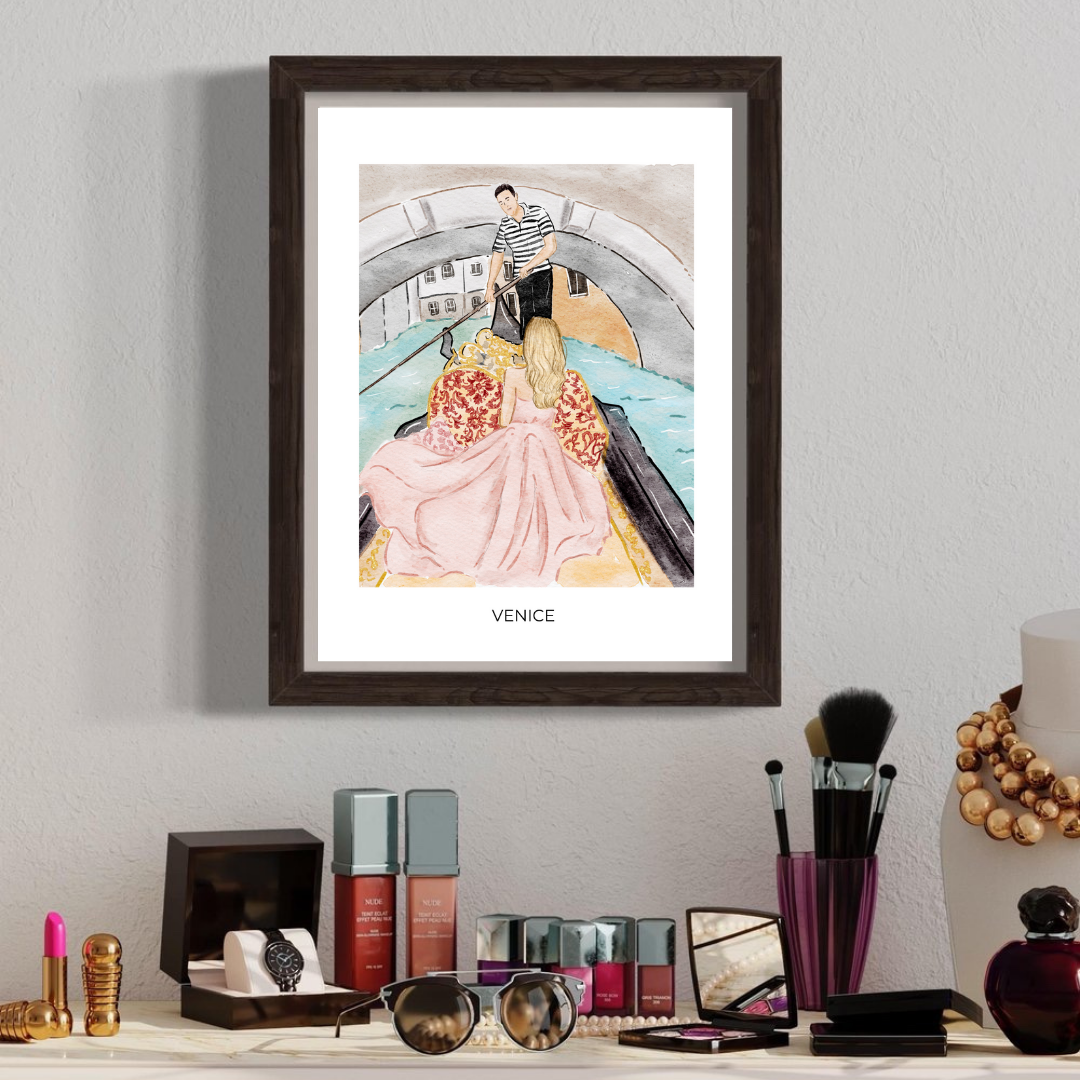 Watercolor destination art print Venice gondola by Nina Maric 
