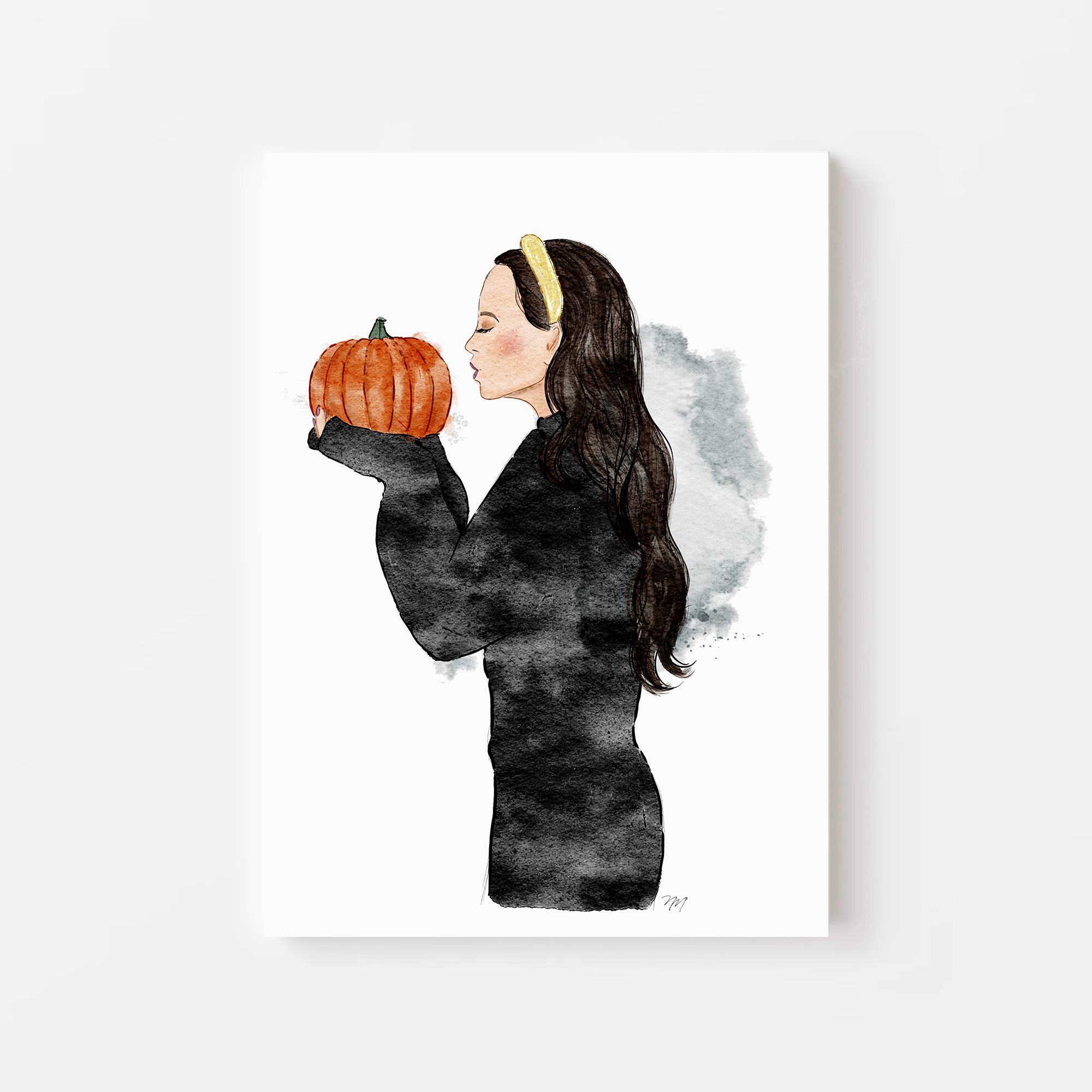 Autumn Whispers: Girl with Pumpkin Art Print