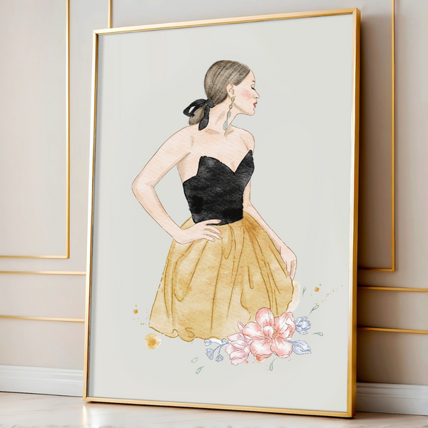 Black and Gold Fashion Illustration Wall Art Print