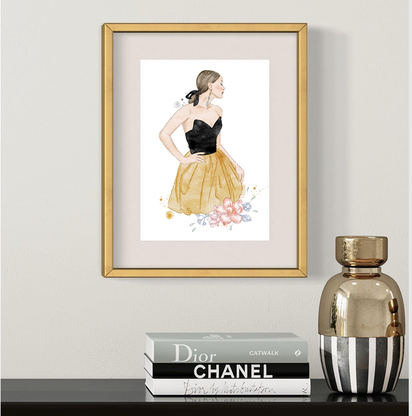 "Golden Glamour: Woman in Black & Gold" Art Print