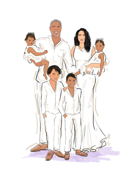Custom portrait by Nina Maric, fashion illustrator, comissioned for Hope Smith and her family