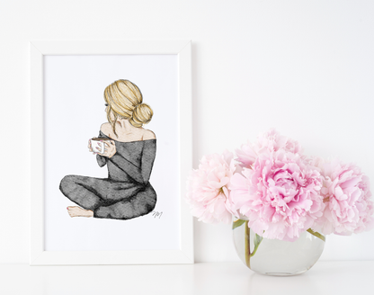 Serene Chic: Calming Fashion Illustration Art Print