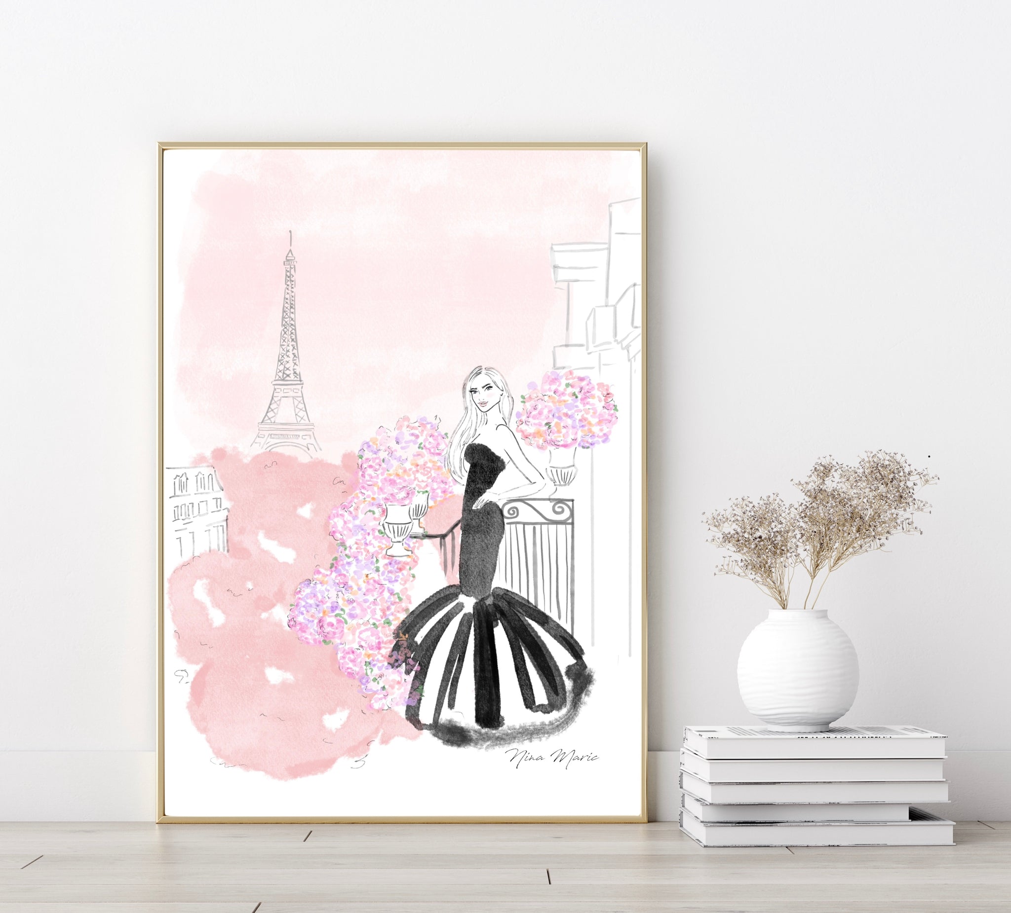 Paris pink and black fashion illustration by Nina Maric