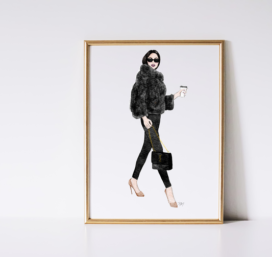 Fashion coffee girl illustration art print by Nina Maric halifax artist