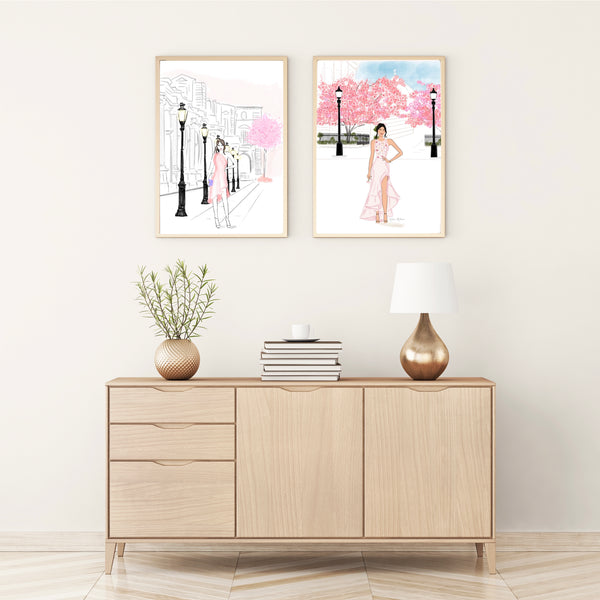 Two-paintings-suggestion-for-home-decor-pink-flower-art-by-chic-on-paper-artist-nina-maric