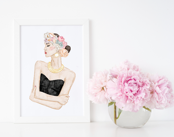 Flower Crown Girl Print - Feminine wall decor