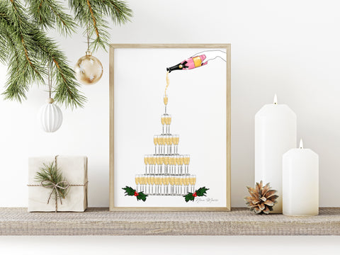 Champagne Tree Holiday Art Print by Chic on Paper