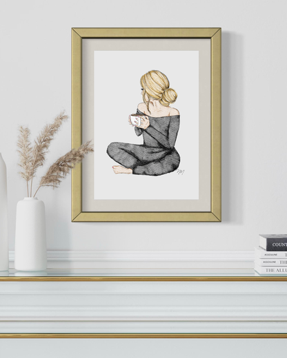 Serene Chic: Calming Fashion Illustration Art Print