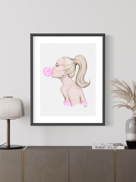 Home decor idea of a statement art piece with a pop of watercolor pink fun art