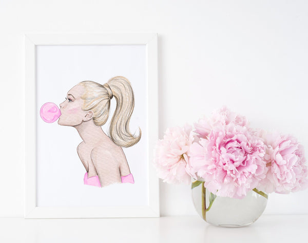 Pop of pink color with watercolor bubble art by Nina Maric