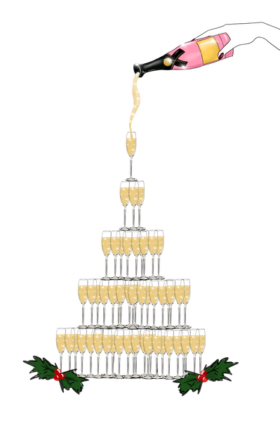 Champagne Tree Holiday Art Print by Chic on Paper