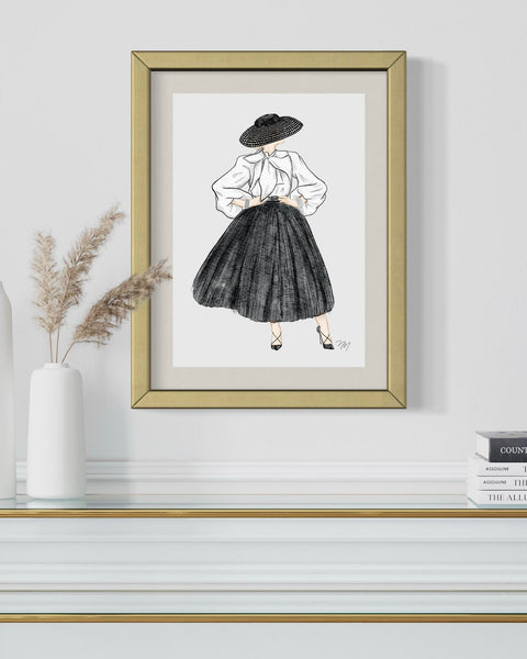 Gallery wall idea including a black and white monochrome fashion art print by Nina Maric