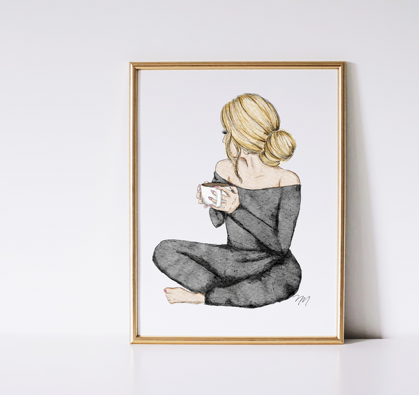 Serene Chic: Calming Fashion Illustration Art Print