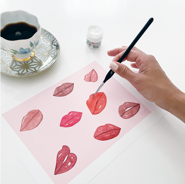 Nina Maric art process of zou bisou pink kisses art print